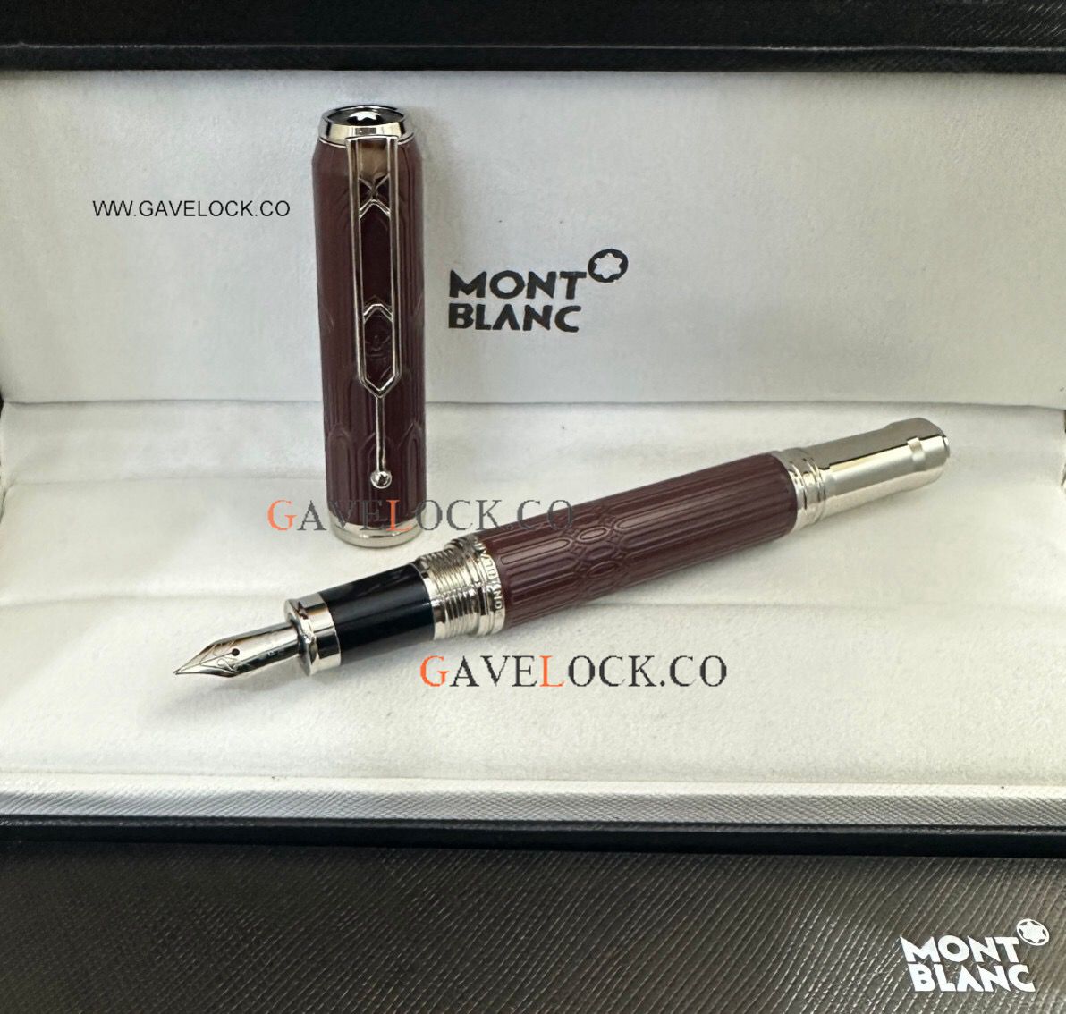 AAA Copy Montblanc Victor Hugo dark red Barrel & Silver Clip Fountain Pen